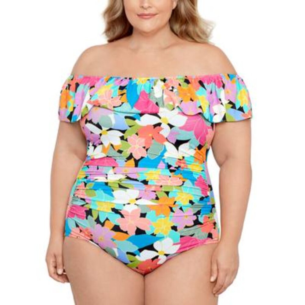 NWT Swim Solutions Women's Off The Shoulder One Piece Size 18W $120 LLL392